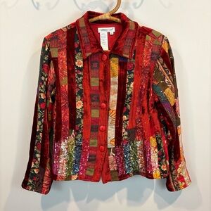 Coldwater Creek Boho Velvet Patchwork Sequin Jacket Size Small Petite